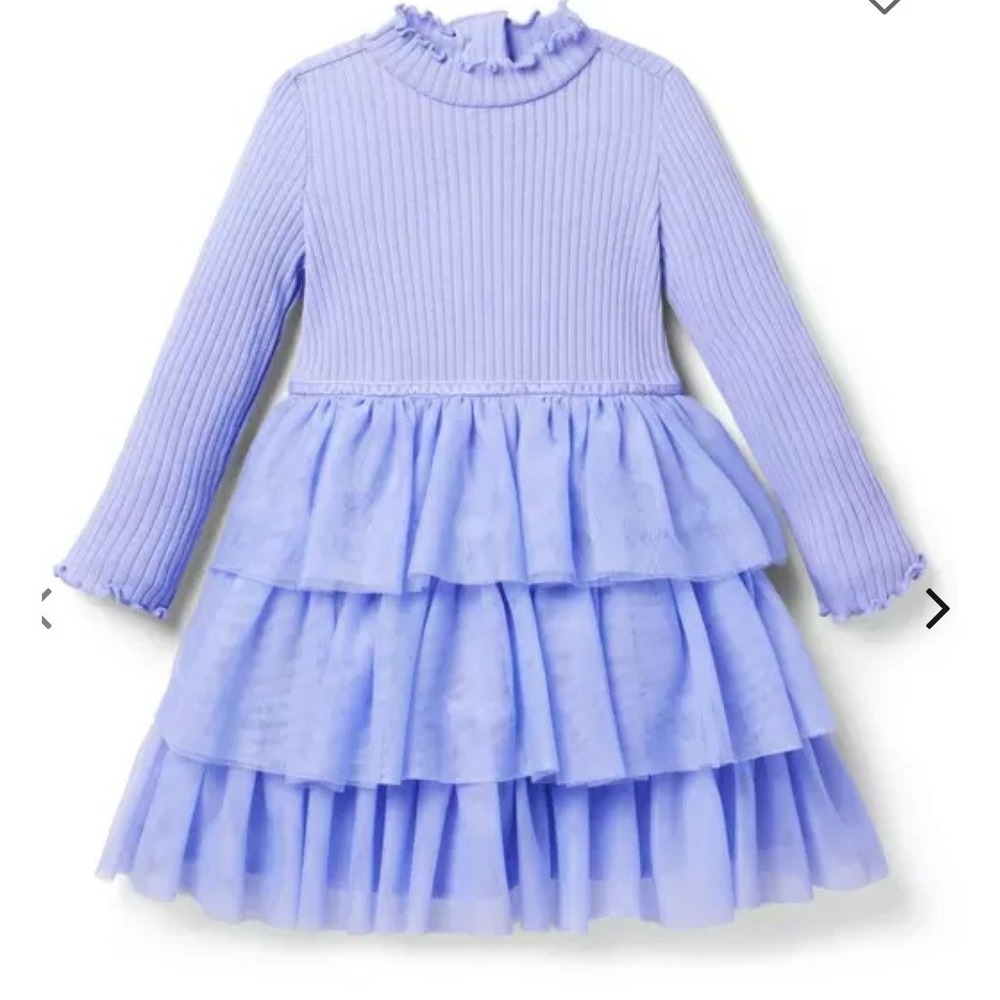 Janie and Jack Purple Tiered Tulle Dress Girls 6 NEW w/ Tags Ribbed Long Sleeve
